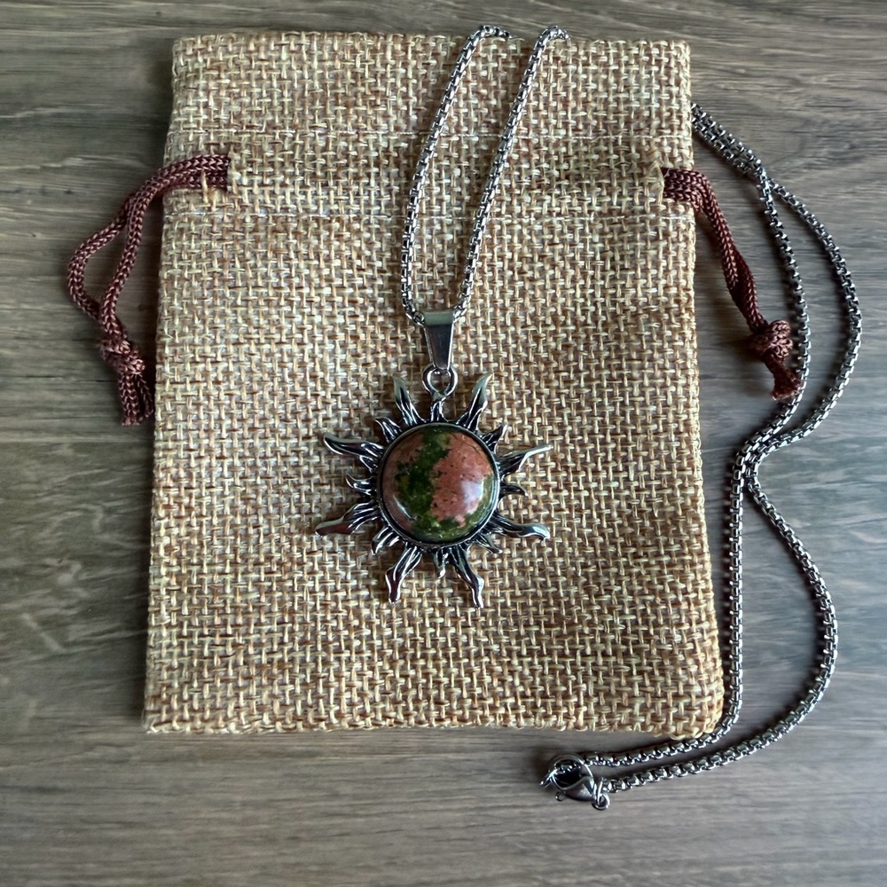 Unakite Sun Pendant Unakite Sun Necklace Boho Crystal Necklace Unakite Necklace